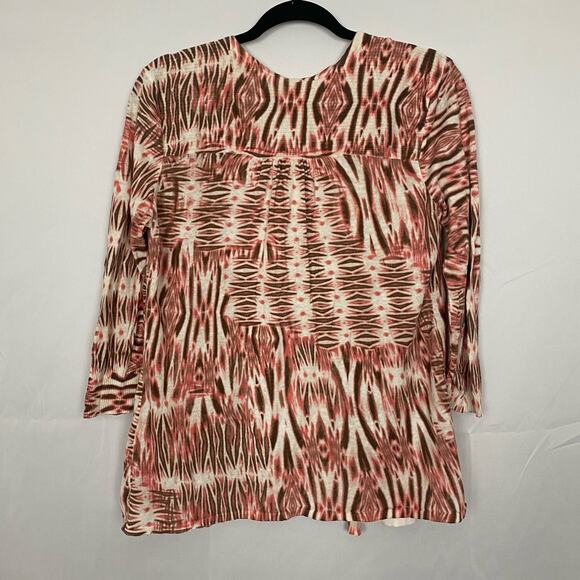 Chico’s Women’s Size 2 Linen Blend Open Front Cardigan - Boho Print, 3/4 Sleeve - Picture 3 of 3